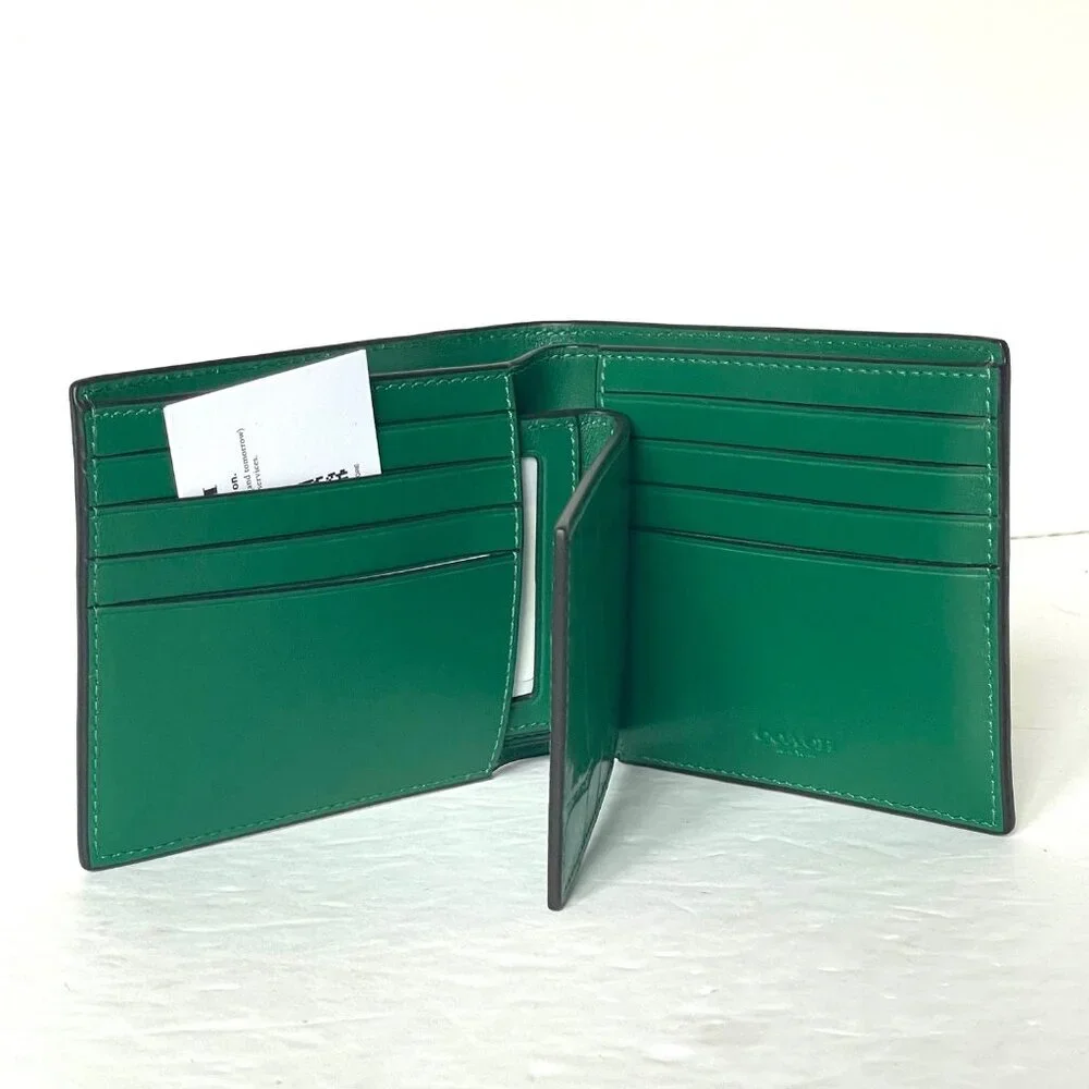 Coach Mens Green Croc Embossed Leather 3-in-1 ID Billfold